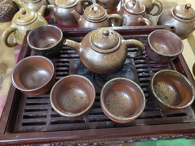 Bộ ấm chén sành hỏa biến - ấm chuyên trà đạo