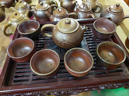 Bộ ấm chén sành hỏa biến - ấm chuyên trà đạo